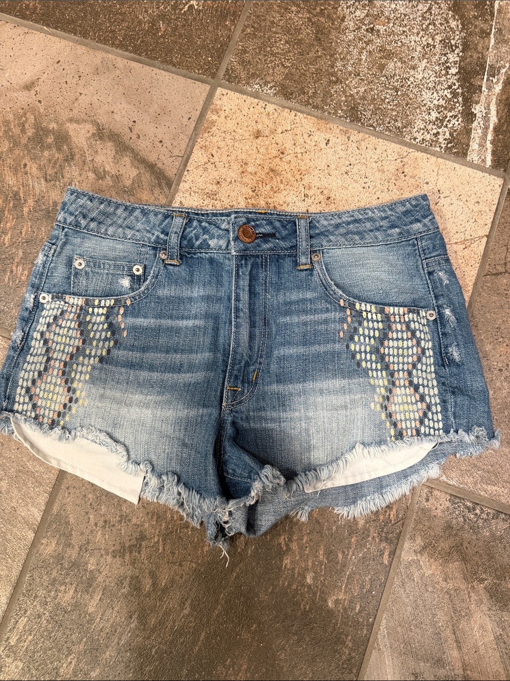 American Eagle Outfitters Light Blue Denim Shorts with Iridescent accents